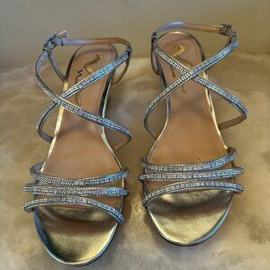 Nina Shoes / NEONA Silver Metallic Foil Dressy Wedge Strappy Sandals / Size 10M